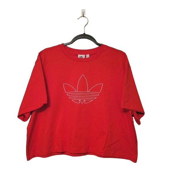 Adidas Womens Top Red  XL Oversized Logo Plus Size NEW - Picture 1 of 6
